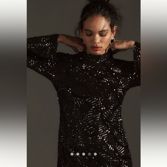 Anthropologie NWT Maeve Long-Sleeve Mock Neck Sequin Mini Dress size XXS. - Picture 3 of 13